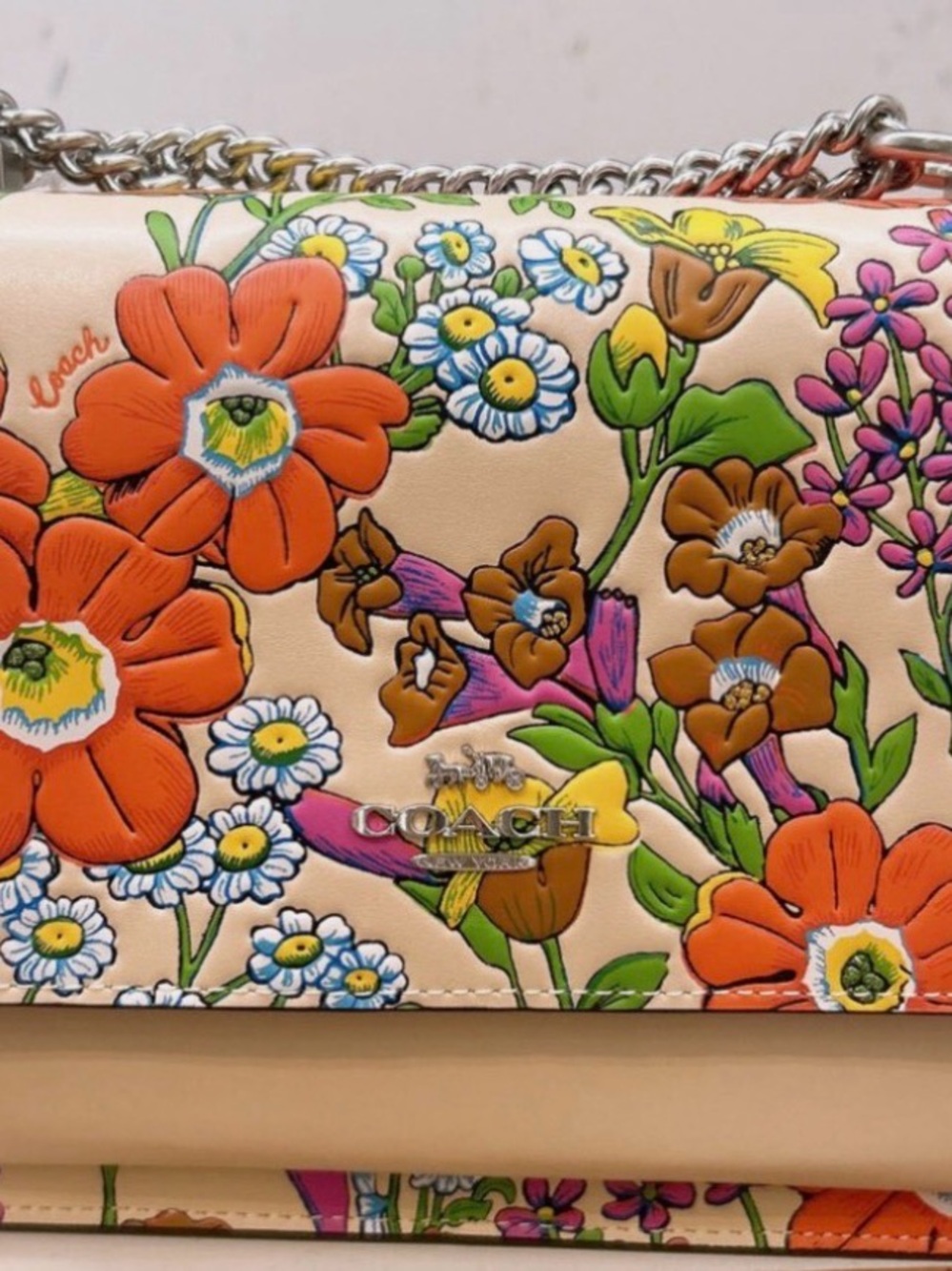 Coach Klare Floral Leather Crossbody in Orange, Brown, Green & Cream